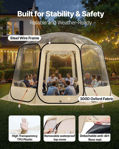 Clear Bubble Dome Tent | 12x11.1 FT Pop-Up Igloo for 10-12 People | 540° View