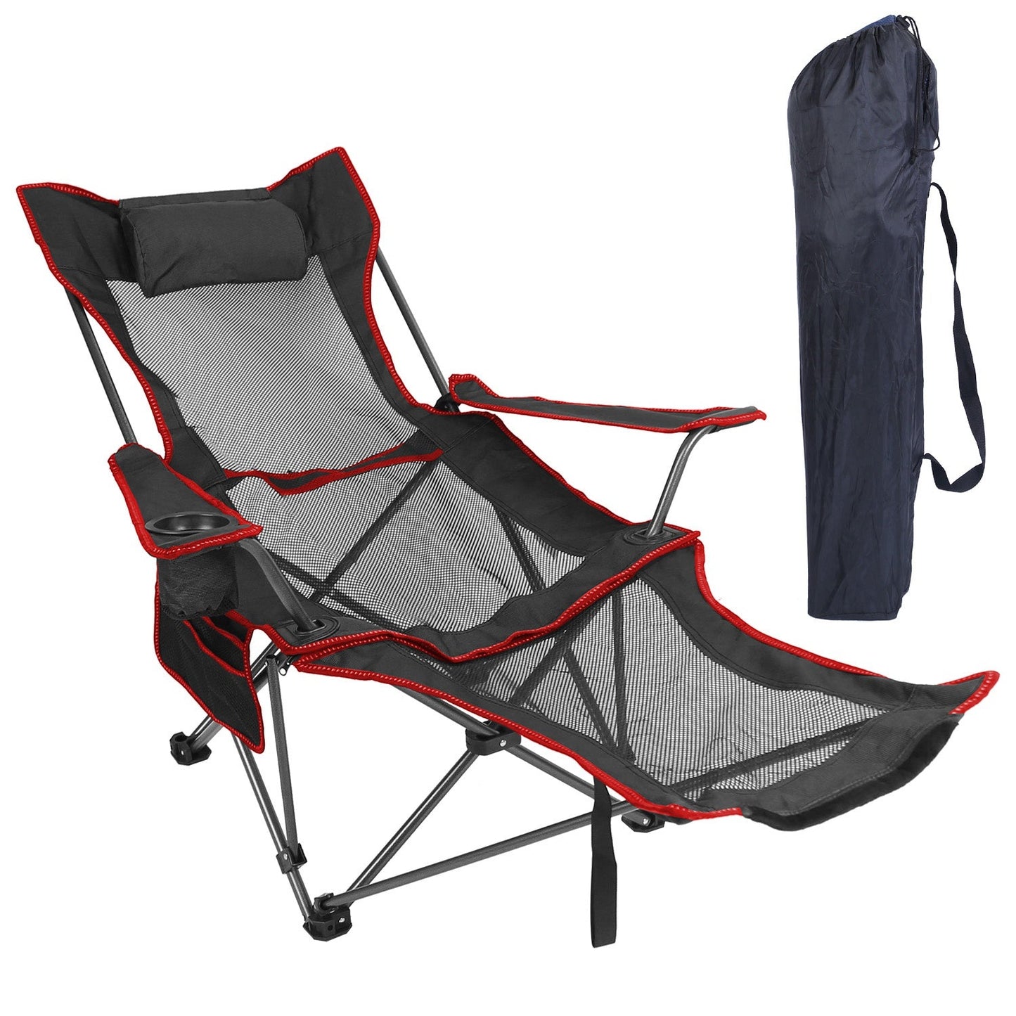 Reclining Foldable Camping Chair – 330 lb Heavy-Duty Steel with Cup Holder, Side Pocket & Carry Bag