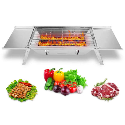 3-in-1 Foldable Charcoal Grill, Fire Pit & Slow Cooker – 201 Stainless Steel, 1472°F Rated for Camping & BBQ
