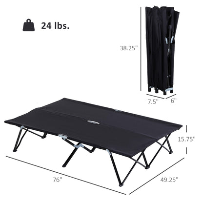 2-Person Folding Camping Cot | 50" Extra Wide Elevated Sleeping Cot, 300 lb Capacity
