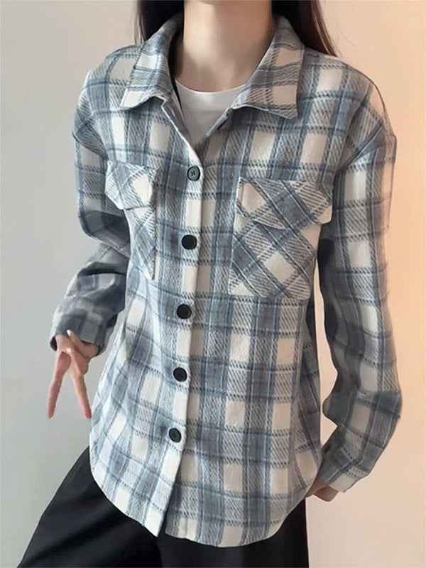 Women's Relaxed-Fit Plaid Cardigan Shirt – Casual Flannel-Style Top