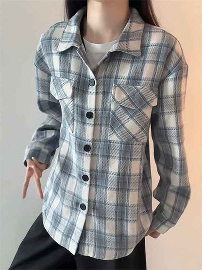 Women's Relaxed-Fit Plaid Cardigan Shirt – Casual Flannel-Style Top