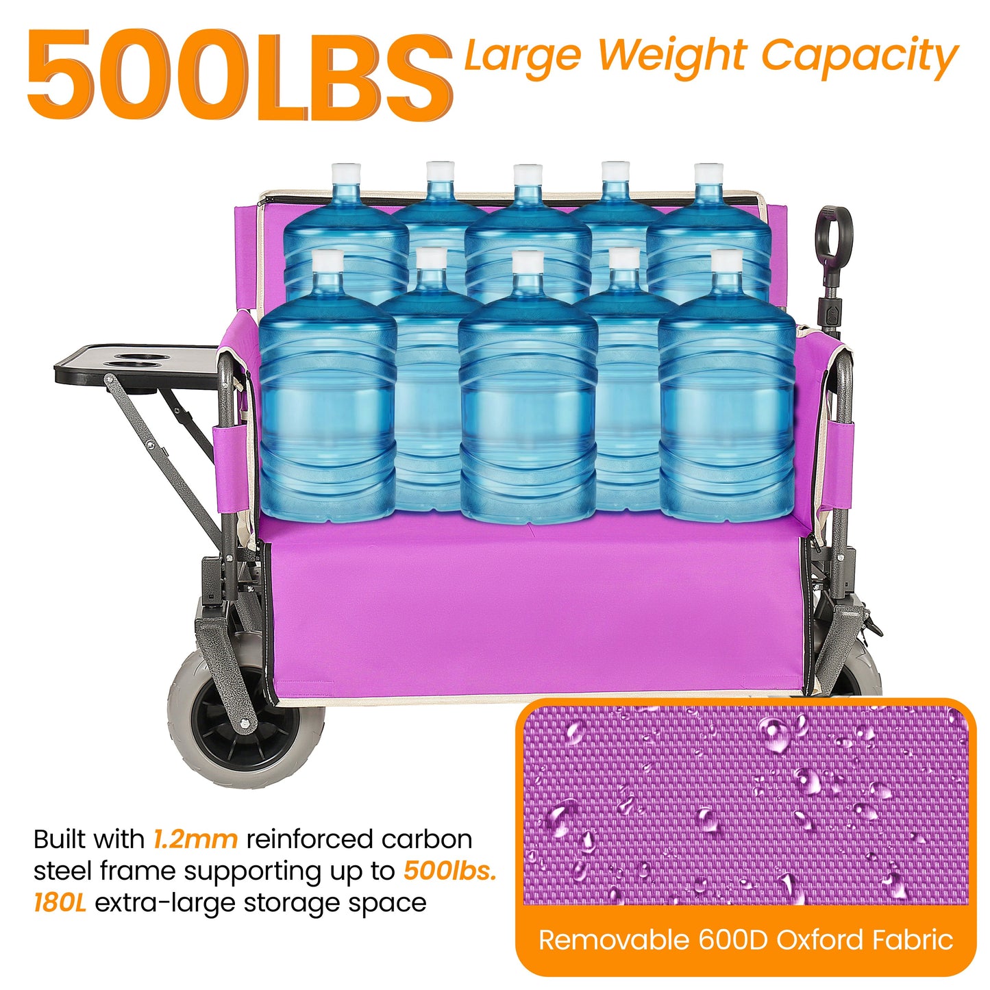 3-in-1 Collapsible Wagon with Bench & Folding Tabletop — 500 lb, 180L