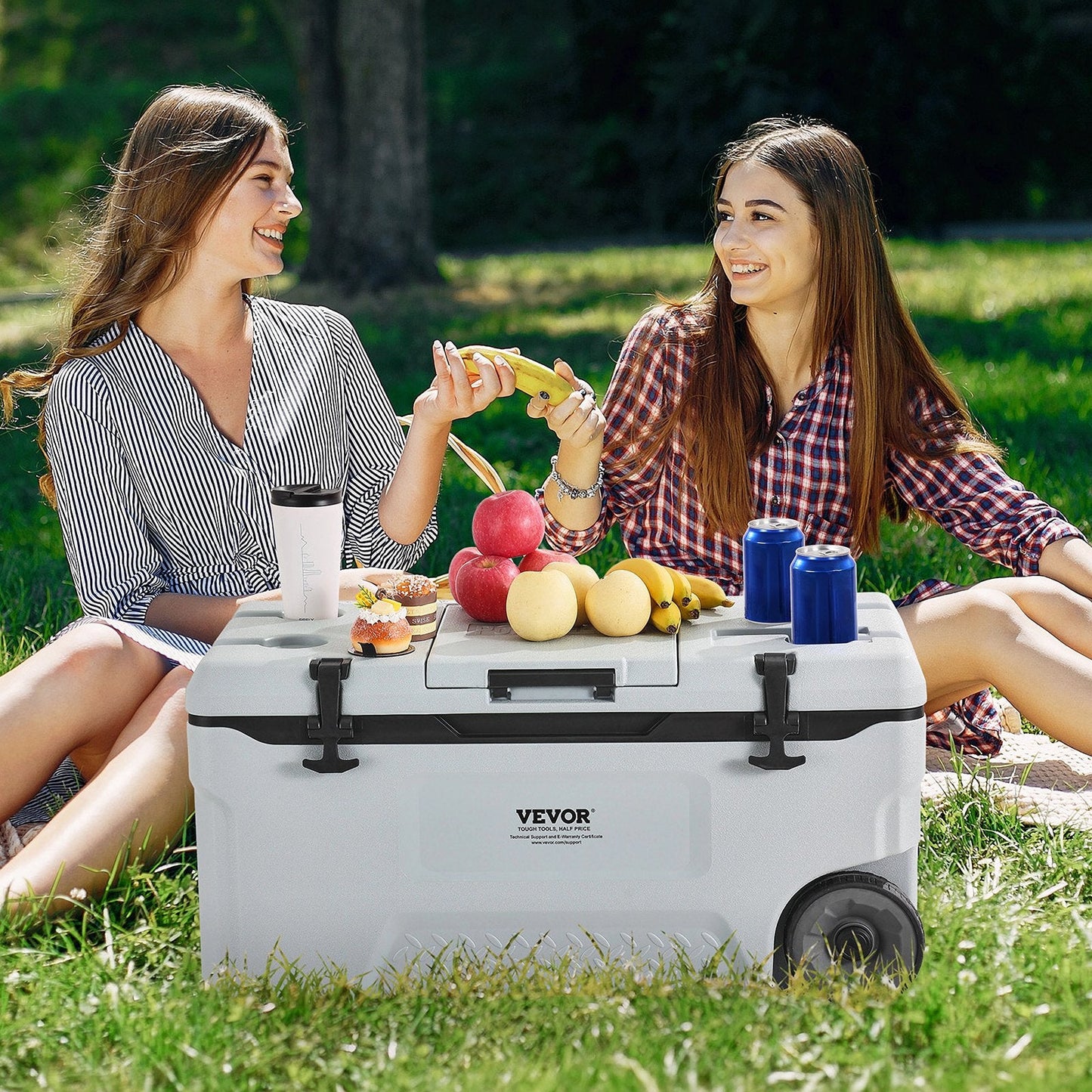 Portable Hard Cooler 74QT | 120-Can Wheeled Cooler with Cup Holder
