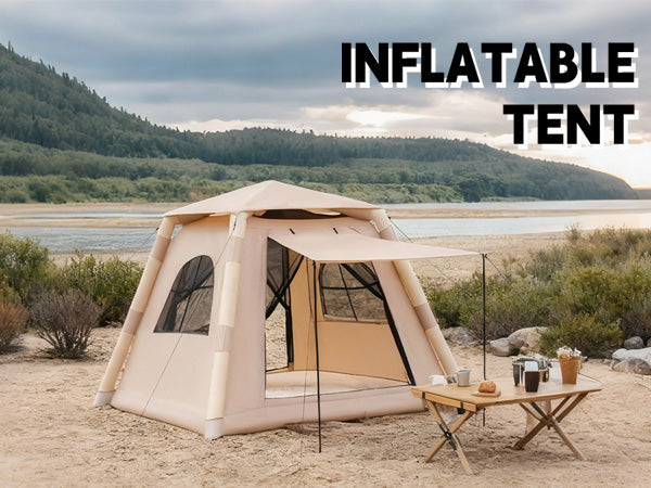 2–4 Person Quick-Inflate Camping Tent – Waterproof Oxford with Mesh Windows & Carry Bag | Khaki