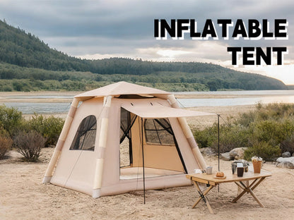 2–4 Person Quick-Inflate Camping Tent – Waterproof Oxford with Mesh Windows & Carry Bag | Khaki