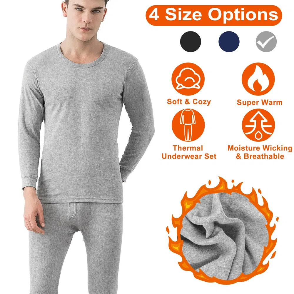 Men's Thermal Underwear Set – Long Johns Top & Bottom, 3 Colors, L–XXL