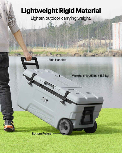 Portable Hard Cooler 74QT | 120-Can Wheeled Cooler with Cup Holder