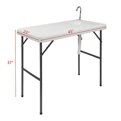 Folding Fish Fillet Table with Built-In Sink & Faucet | Portable Outdoor Cleaning Station