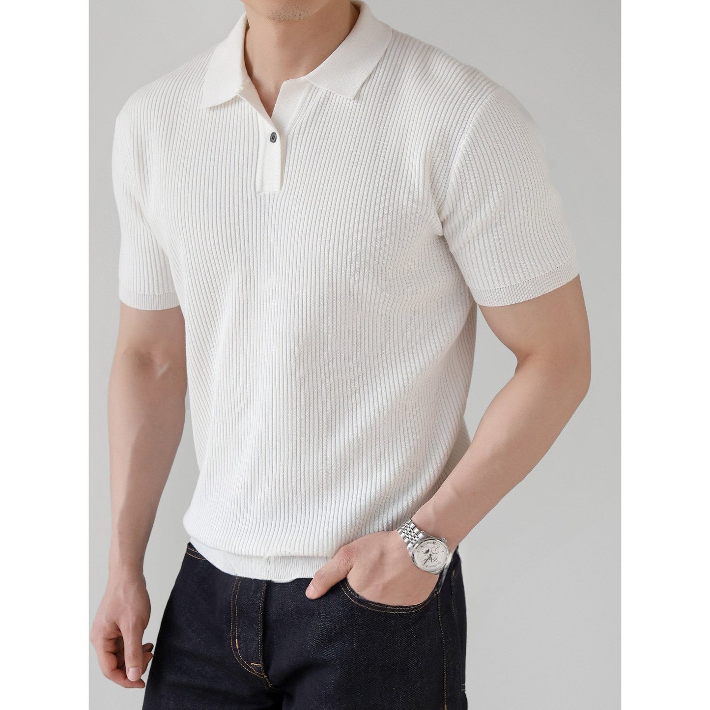 Men's Ice Silk Slim Fit Lapel Short-Sleeve Polo Shirt