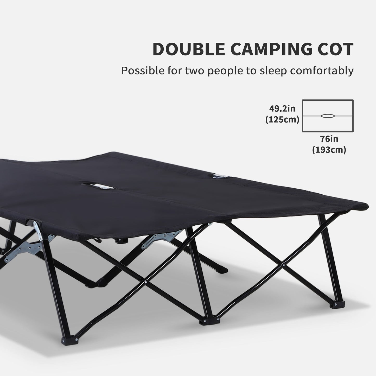 2-Person Folding Camping Cot | 50" Extra Wide Elevated Sleeping Cot, 300 lb Capacity