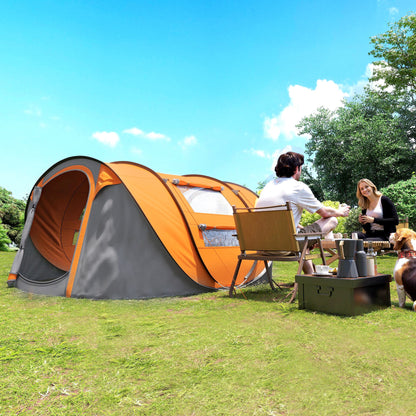 4-Person Pop-Up Camping Tent – Water-Resistant with Groundsheet, 4 Windows & Carry Bag | Orange