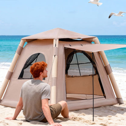 2–4 Person Quick-Inflate Camping Tent – Waterproof Oxford with Mesh Windows & Carry Bag | Khaki