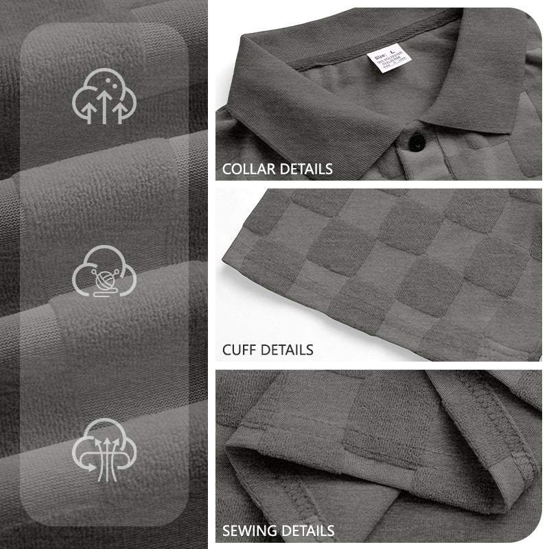 Men's Jacquard Lapel Collar Loose Fit Polo Shirt