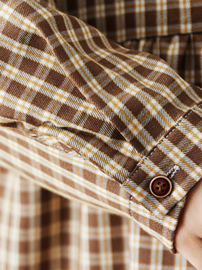 Gingham Cotton-Linen Midi Shirt Dress with Pockets and Gentle Volume