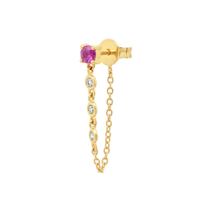 Gemstone Stud with Diamond Chain