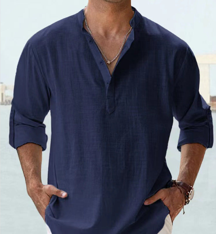 Men's Loose Fit Long Sleeve Sports Shirt – Stand Collar, 12 Colors, S–3XL