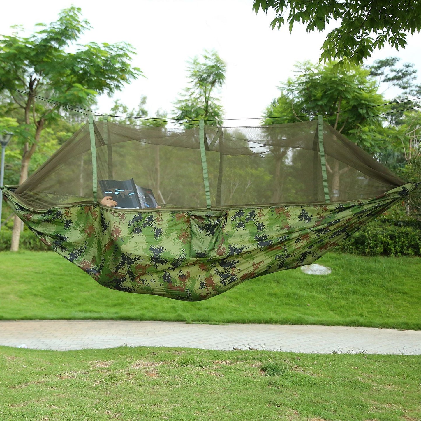Double Camping Hammock with Mosquito Net – 600 lb Capacity, 210T Parachute Nylon with Straps & Carabiners