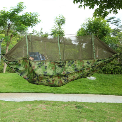 Double Camping Hammock with Mosquito Net – 600 lb Capacity, 210T Parachute Nylon with Straps & Carabiners