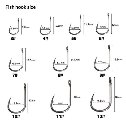 Alloy Fishhook Set with Eye – Sizes 3–12, Boxed (100 to 2000 Pieces)