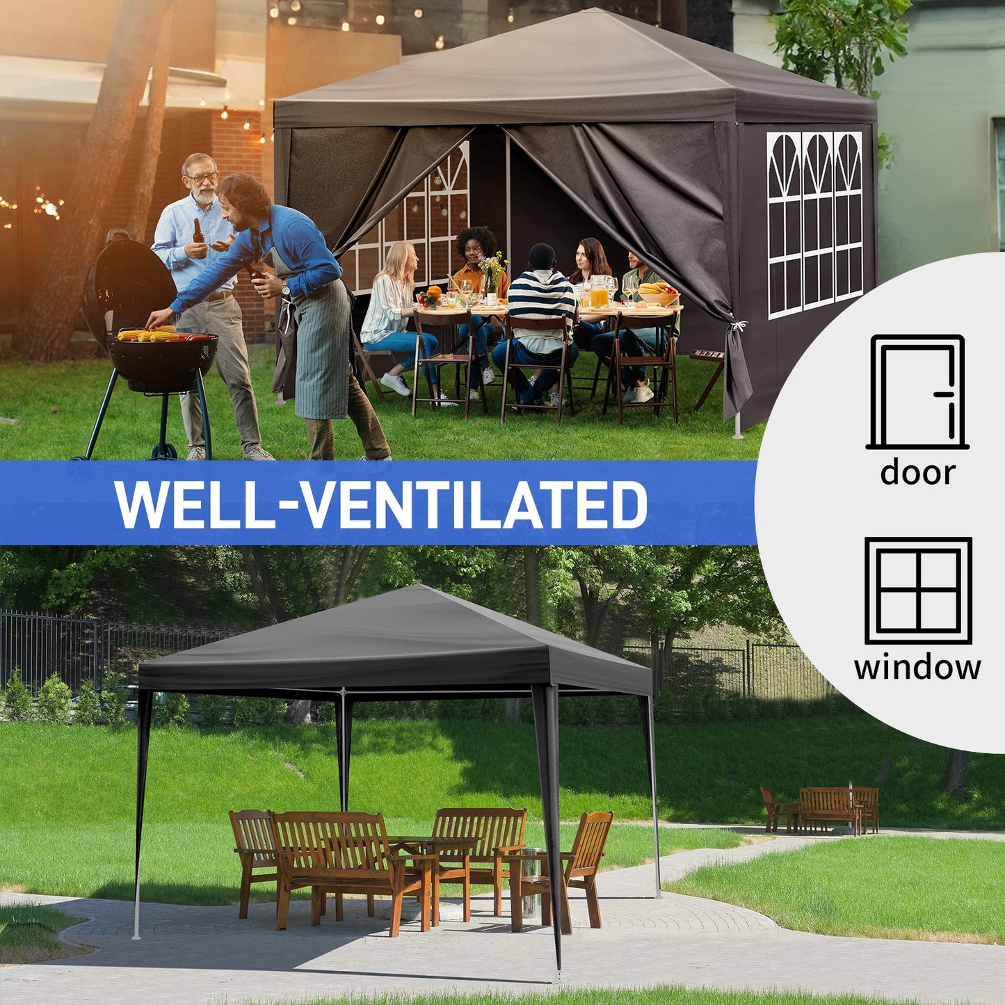 10x10ft Outdoor Party Tent Canopy – Waterproof PE Cloth & Powder-Coated Steel Frame for Weddings, BBQs & Events