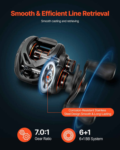 IM7 Carbon Fiber Baitcasting Rod & Reel Combo — 6.5 ft Bass Fishing