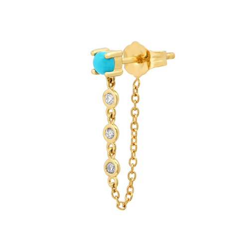 Gemstone Stud with Diamond Chain