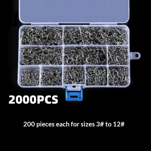 Alloy Fishhook Set with Eye – Sizes 3–12, Boxed (100 to 2000 Pieces)