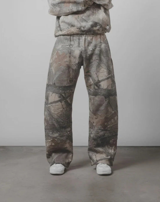 Men's Leaf Camo 3D Print Casual Pants – Straight-Leg Drawstring Trousers
