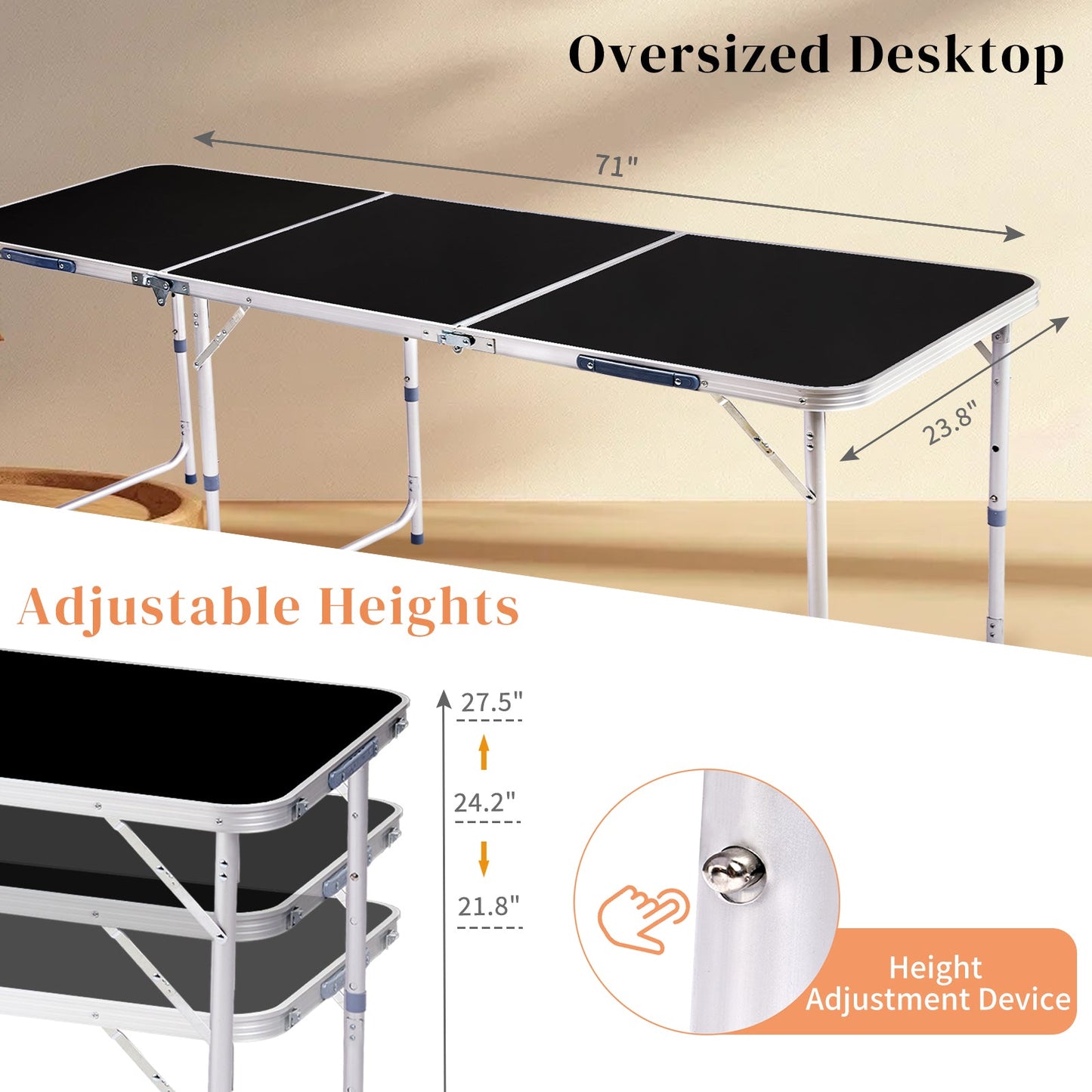 6ft Aluminum Folding Table – Portable Tri-Fold, 110 lb. Capacity