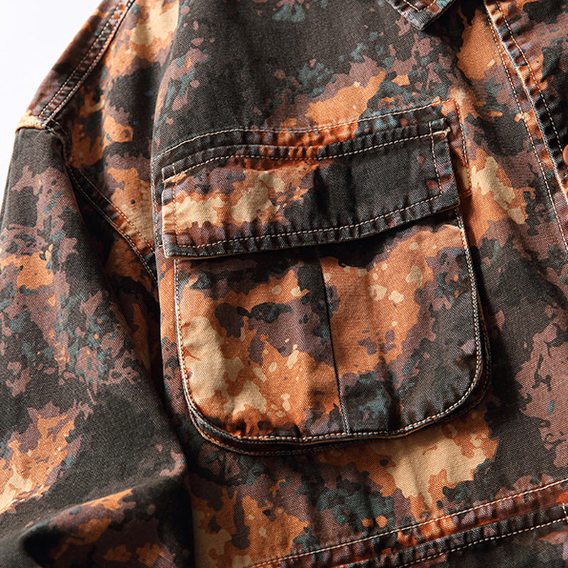Men's Tie-Dye Camouflage Workwear Jacket – Street Style Outerwear