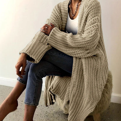 Women's Long Open-Front Knit Cardigan – Blue, Green & Black