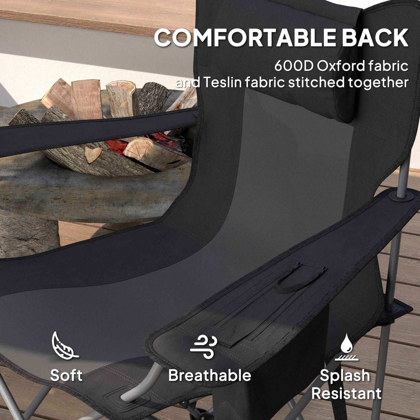 Folding Rocking Camping Chairs with Cooler Bag & Headrest | 2-Pack