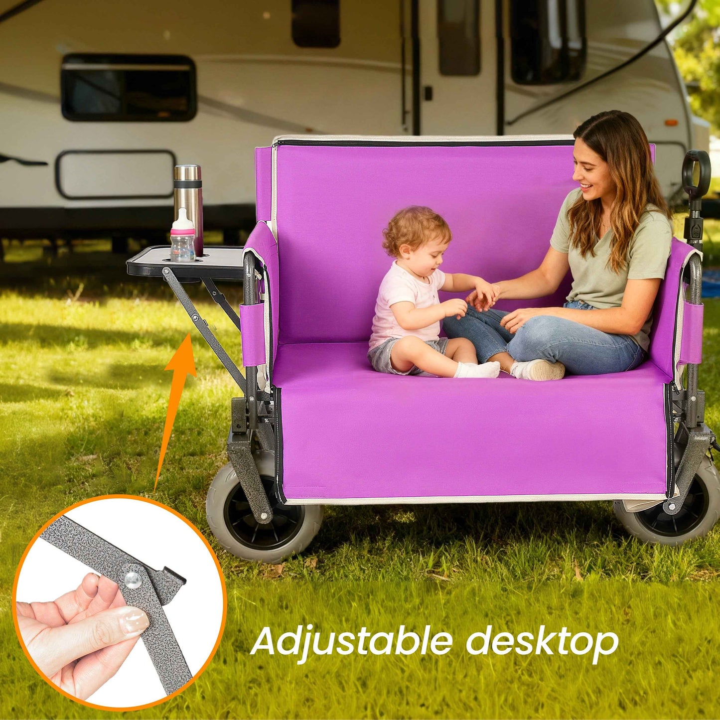 3-in-1 Collapsible Wagon with Bench & Folding Tabletop — 500 lb, 180L