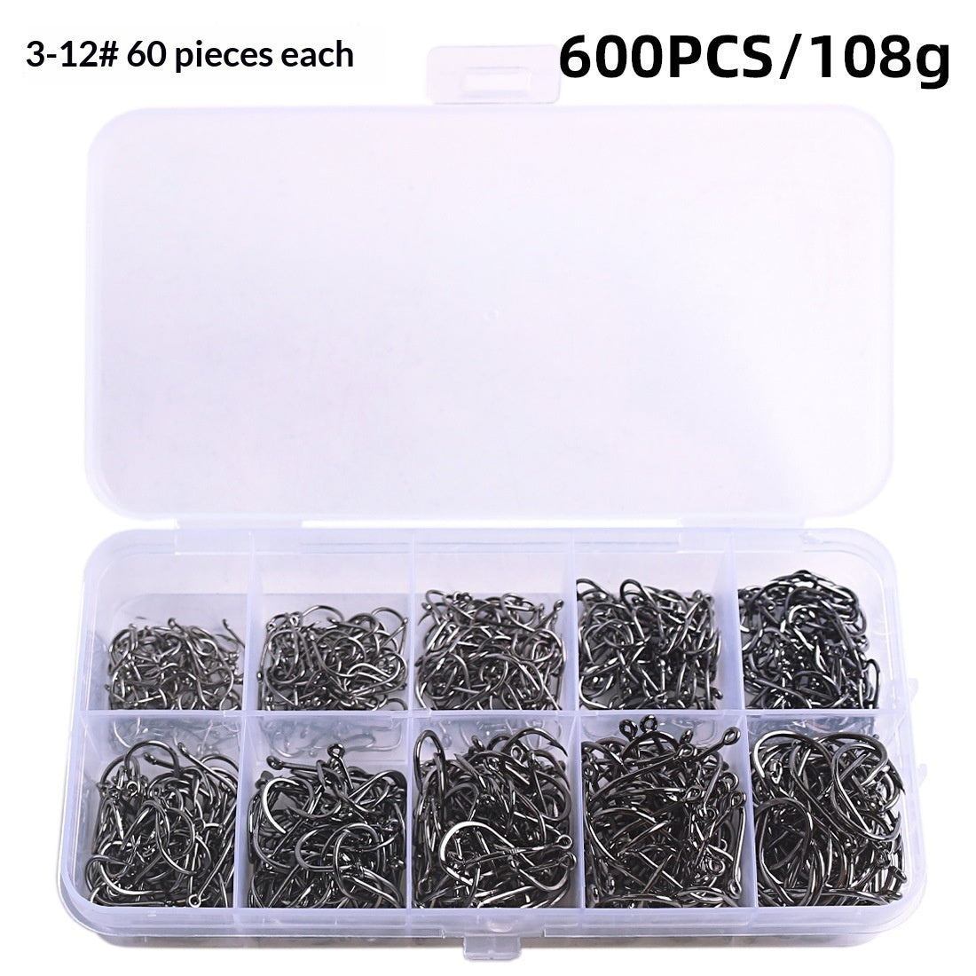 Alloy Fishhook Set with Eye – Sizes 3–12, Boxed (100 to 2000 Pieces)