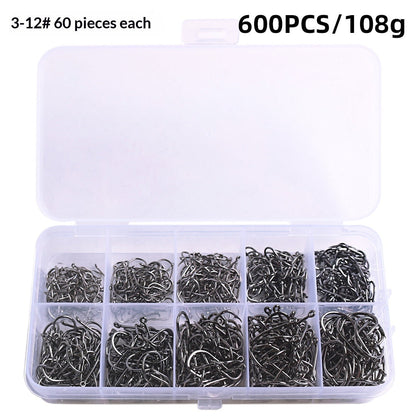 Alloy Fishhook Set with Eye – Sizes 3–12, Boxed (100 to 2000 Pieces)