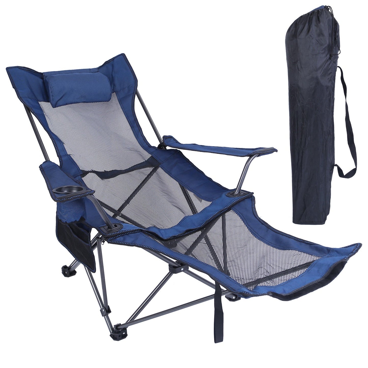 Reclining Foldable Camping Chair – 330 lb Heavy-Duty Steel with Cup Holder, Side Pocket & Carry Bag