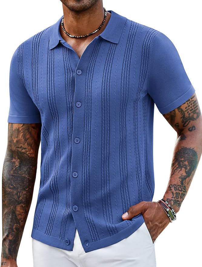 Men's Striped Hollow-Knit Slim Fit Sweater
