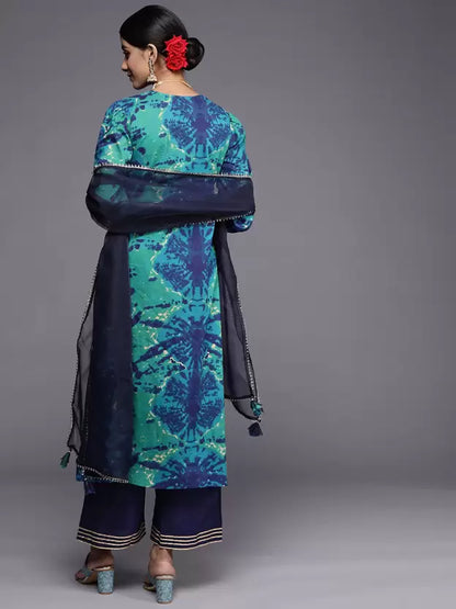 Abstract Cotton Blend Tie and Dye Printed Kurta Set
