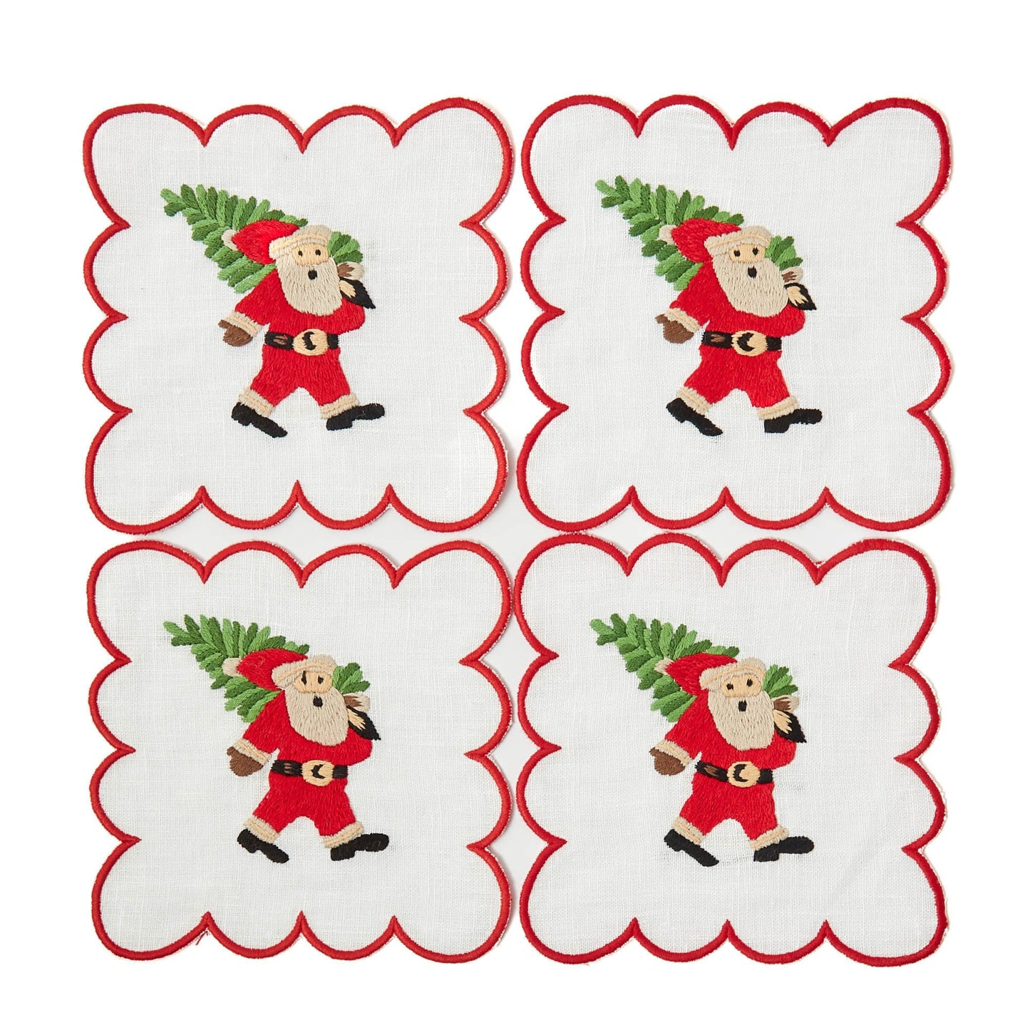Scalloped Father Christmas Cocktail Napkins (Set of 4)