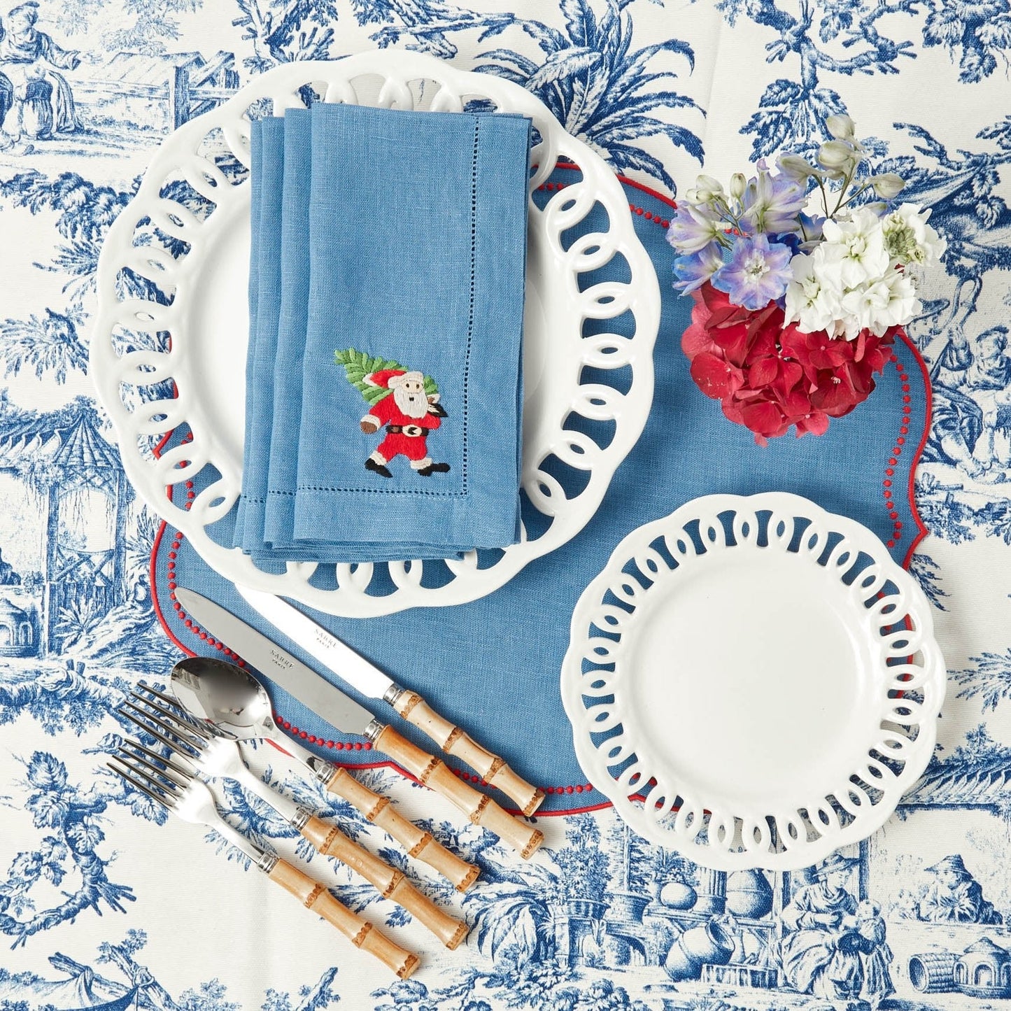 Blue & Red Eloise Placemats & Father Christmas Napkins (Set of 4)