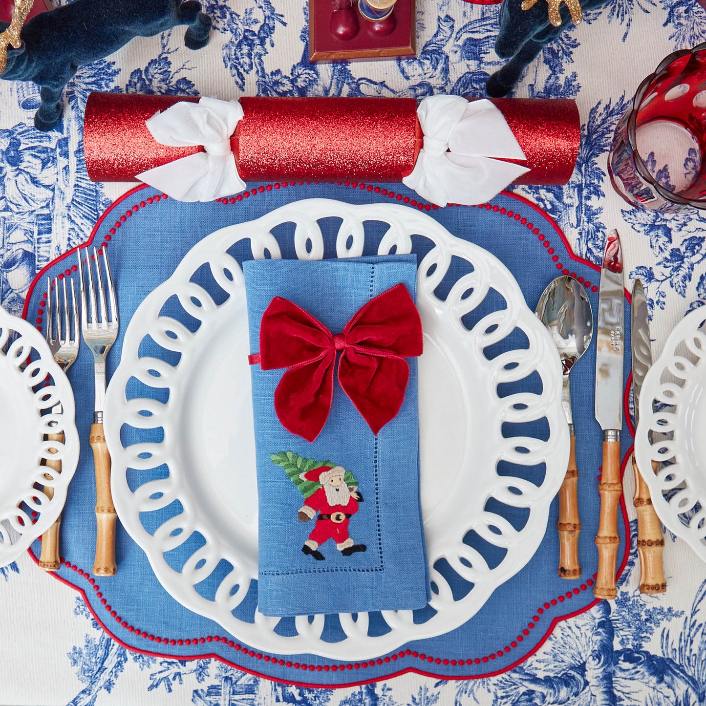 Blue & Red Eloise Placemats & Father Christmas Napkins (Set of 4)