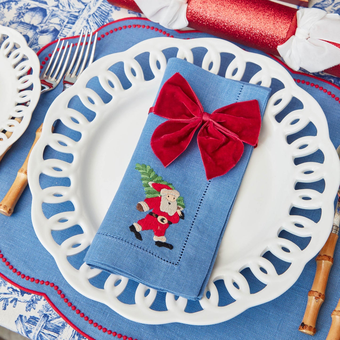Blue & Red Eloise Placemats & Father Christmas Napkins (Set of 4)