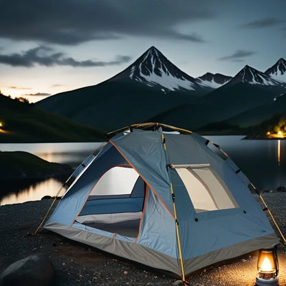 Extra-Large 3-4 Person Pop-Up Camping Tent – Triple-Layer, Mesh Screen, Aluminum Poles