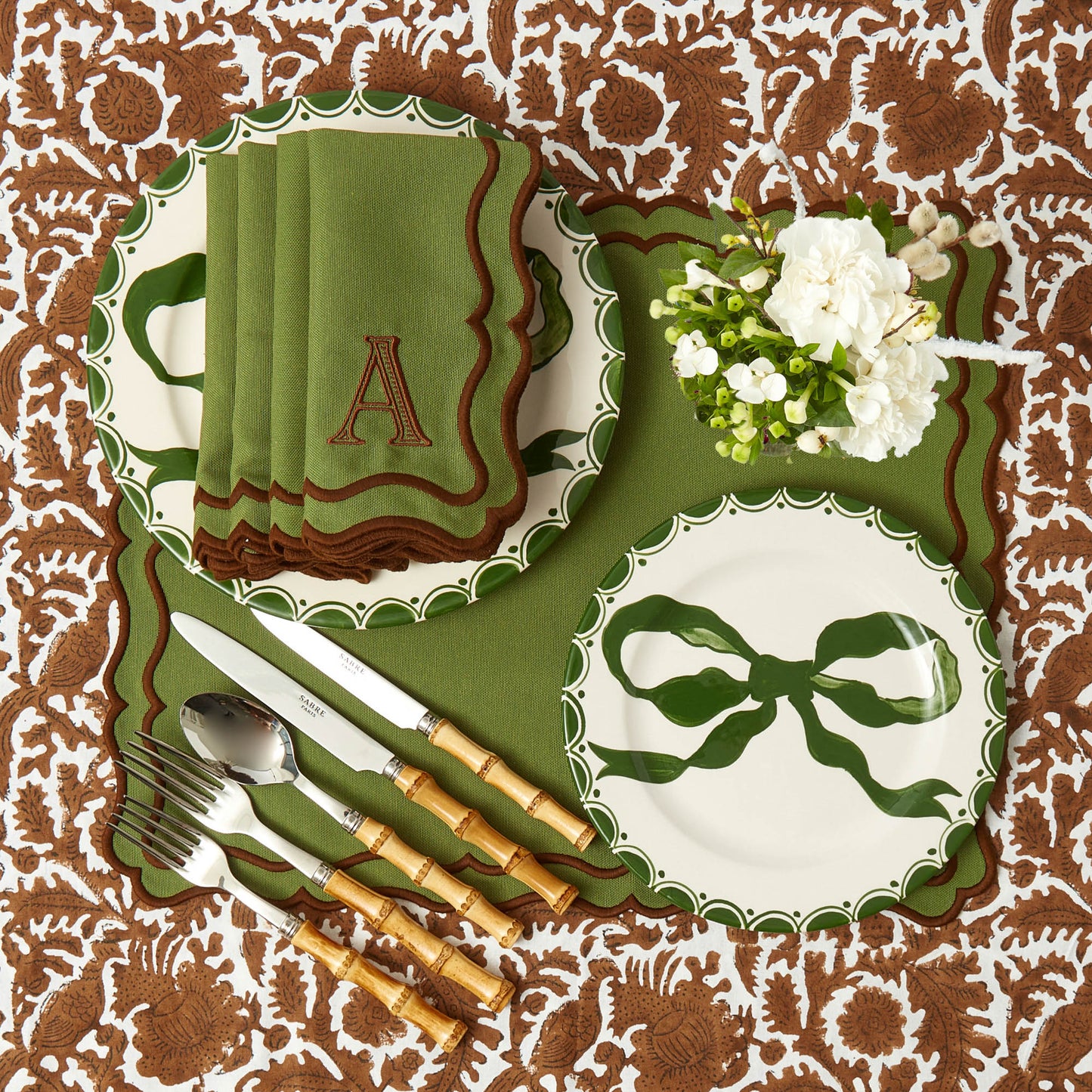 Marilyn Forest Green Bow Starter Plates (Set of 4)