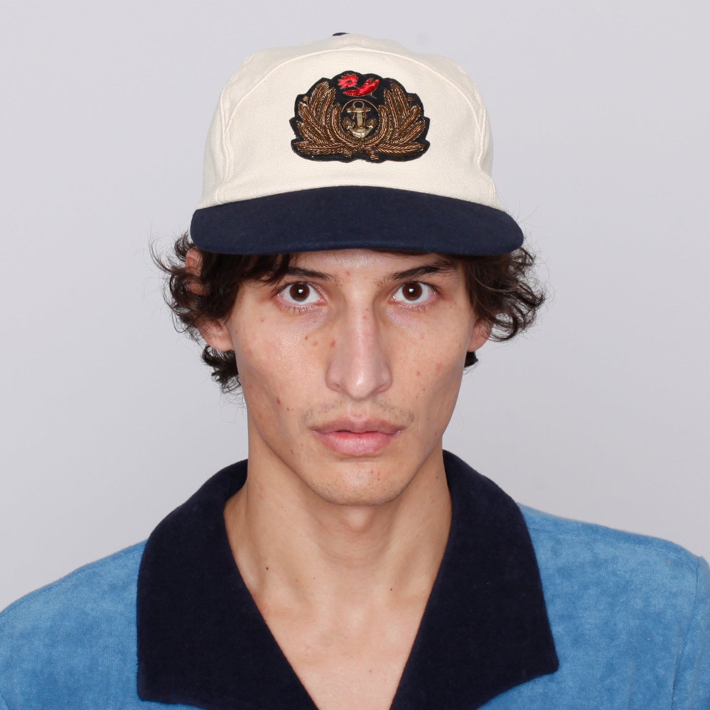 'Claws N' Roses' 7-Panel Souvenir Cap (Tan / Navy)