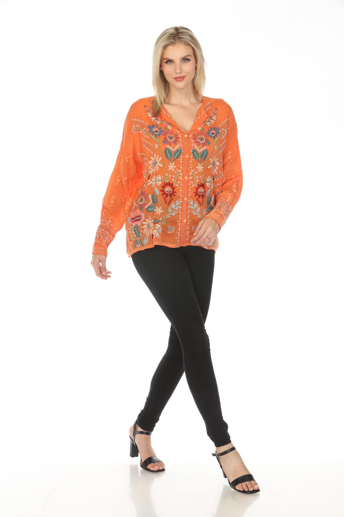 Johnny Was Cassia Button-Down Floral Embroidered Blouse Boho Chic C17823 *