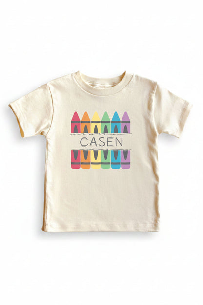Personalized Crayons Kids Graphic Tee | Natural