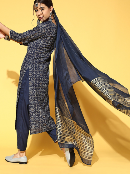 Bandhani Cotton Blend Kurta Set