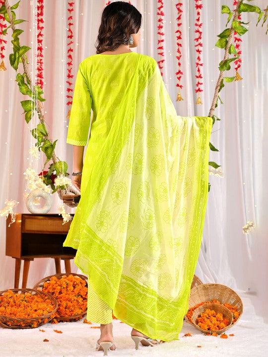 Bandhani Printed Gotta Patti Straight Kurta With Trouser & Dupatta